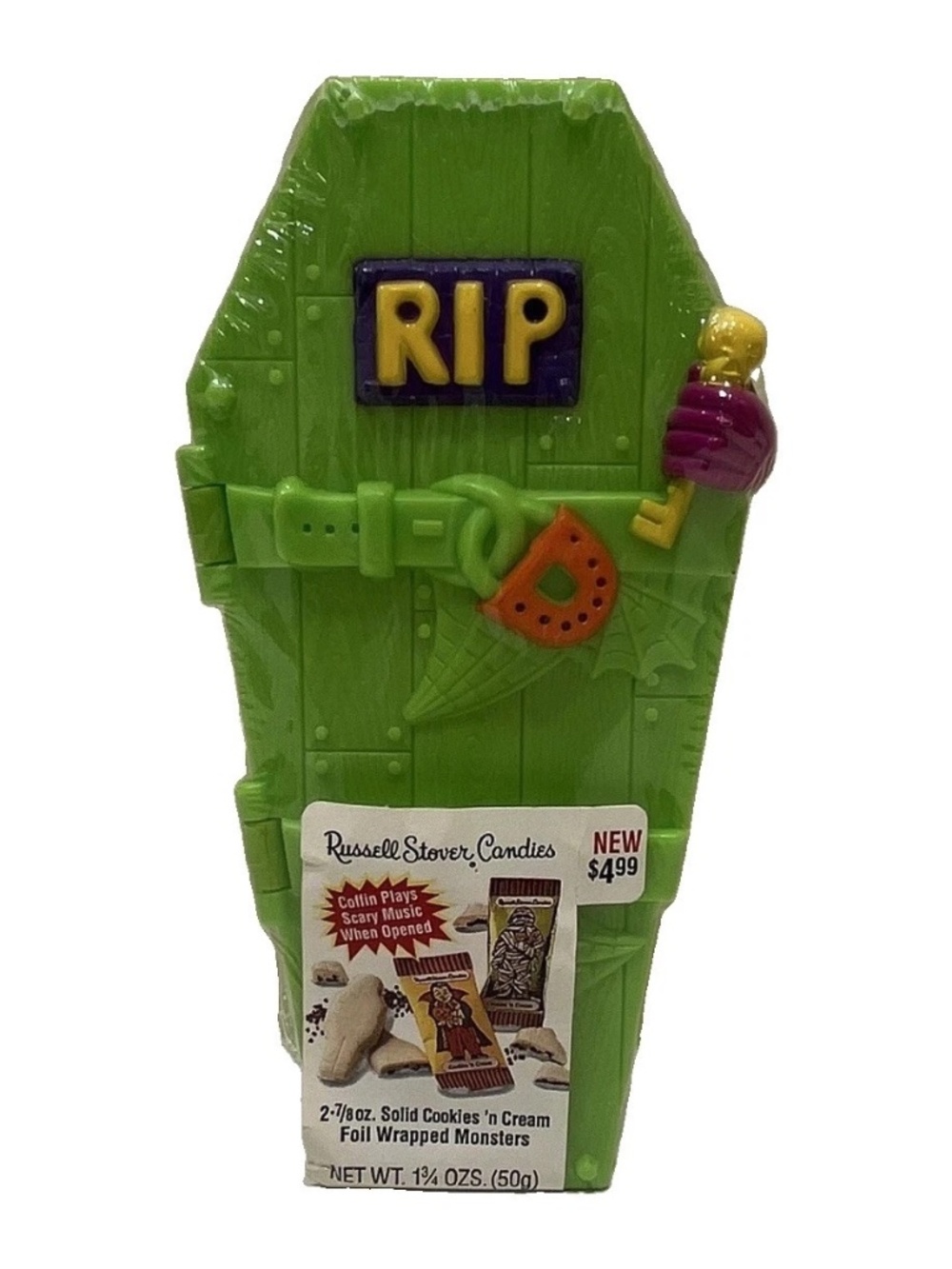 Russell Stover VINTAGE 1990s Coffin RIP Plastic Candy Container Bank Green NWT